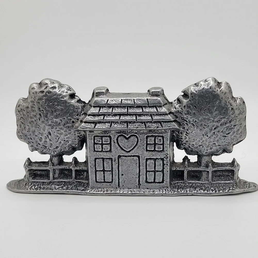 COUNTRY CHARM‎ Pewter Saltbox House Taper Candle Holder Primitive Farmhouse